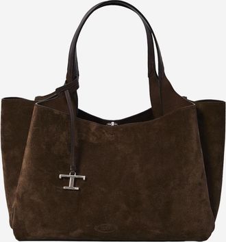 Tod's Dark Brown T Timeless Medium Tote