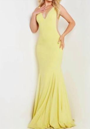 Jovani Plunging V-Neck Dress In Yellow