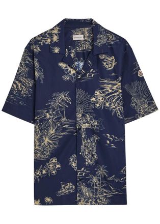 Moncler Printed Cotton-poplin Shirt - Navy - XL