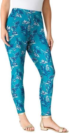 Roaman's Side Pocket Essential Legging in Turquiose Paradise Flower at Nordstrom, Size 36