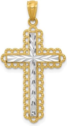 Diamond2Deal 14k Yellow Gold Yellow Gold Rhodium Diamond Cut Cross Pendant