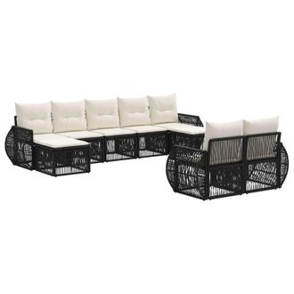 vidaXL Conjunto De Sof&aacute;s De Jard&iacute;n 9 Pcs Negro Y Blanco Crema Vidaxl