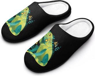 Generic Green Cute Iguana Funny Mens Cotton Slippers Soft Non-Slip Rubber Sole House Slipper Indoor Outdoor