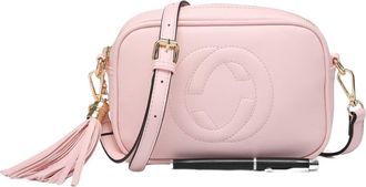 Generic Faux Leather Crossbody Camera Bag with Tassel, Gold Hardware, Available in Grey, Black, Tan (Pink)