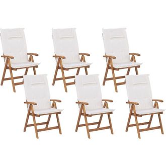 Beliani Beliani - Rustic Set of 6 Garden Chairs Light Acacia Wood Folding Off-White Cushions Java
