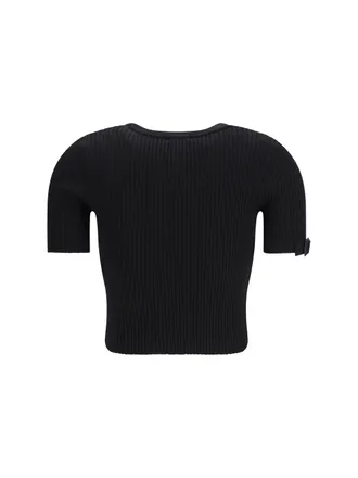 Courr&egrave;ges Ribbed Crew Neck Tank Top - Black