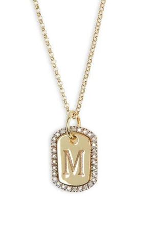 Meshmerise Diamond Initial Dog Tag Pendant Necklace in Yellow-M at Nordstrom Rack