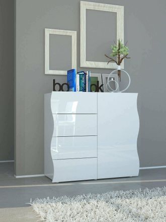 Dmora Dmora - Aparador Derli, Aparador De Cocina Con 4 Puertas Y 1 Caj&oacute;n, Buffet De Sal&oacute;n, 100% Made In Italy, Cm 90x40h81, Blanco Brillo