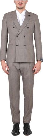 Lardini Kosmo Double-Breasted Suit - Heren - Business pakken - Bruin - L - Wol - Kostuums