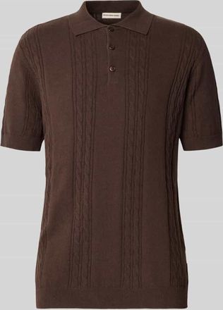 Redefined Rebel Slim Fit Strick-Poloshirt mit Zopfmuster Modell Miller in Dunkelbraun, Gr&ouml;&szlig;e XXL