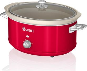SWAN Sf17031rneu Retro Olla Cocci&oacute;n Lenta, 6,5l, Recipiente Extra&iacute;ble Antiadherente Cer&aacute;mica Libre Pfoa, Vintage 320w Rojo