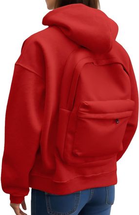 Generic Women Casual Zip Up Hooded Sweatshirt Lightweight Front Pocket Pullover Jacket With Backpack Design For Outdoor Wear (Red, S)