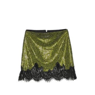 Self Portrait Sequin-embellished Lace-trim Skirt