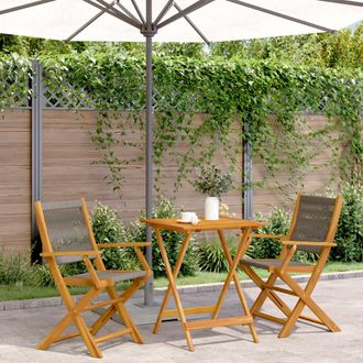 vidaXL Juego De Bistro De 3 Piezas Polipropileno Y Madera Maciza Gris Vidaxl