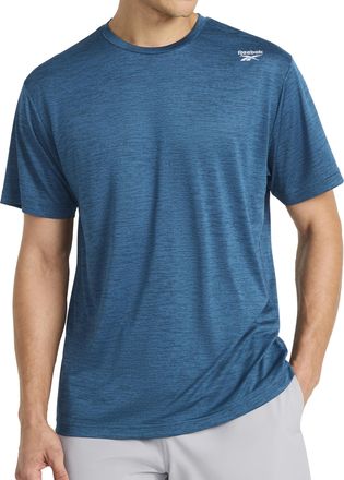 Reebok Mens Dash Short Sleeve Crewneck T-Shirt, Standard Fit, Breathable Stretch Fabric, Majolica Blue Heather, S