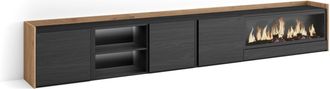 Skraut Home Skraut Home - Mueble Tv, Televisi&oacute;n, Muebles De Sal&oacute;n, Almacenaje, 315x35x50cm, Para Tv Hasta 80, Chimenea El&eacute;ctrica Xxl, Led, Estilo Moderno, Negro Y