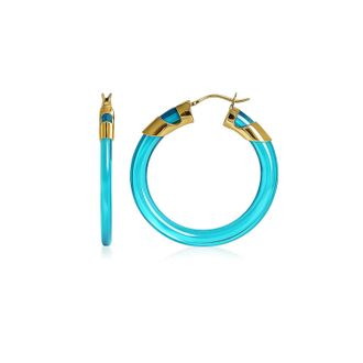Gold & Honey Womens Classic Flat Lucite Birthstone Hoop Earrings In March - Aquamarine