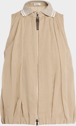 Brunello Cucinelli Pleated Cotton Zip Bubble Vest