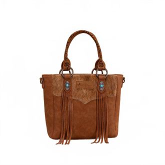 Montana West Hair-On Hide Concealed Carry Tote Bag With Tooled Strap In Brown