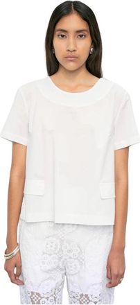Meimeij Kanten Achterkant Ronde Hals Shirt - Dames - Blouses - Wit - M - Overhemden