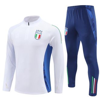 OEM 2425 Nuova Tuta Da Allenamento Di Calcio Con Mezza Zip, Tuta Autunno/inverno Per Adulti E Bambini, Italia/bianco - Perfetta Italia/bianco