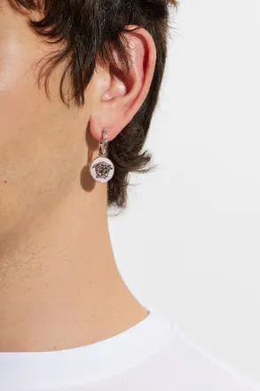 Versace Brass Earrings With Medusa Head, Unisex, Pink