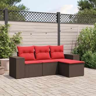 vidaXL Vidaxl Set Divani Da Giardino 4 Pz Con Cuscini Marrone In