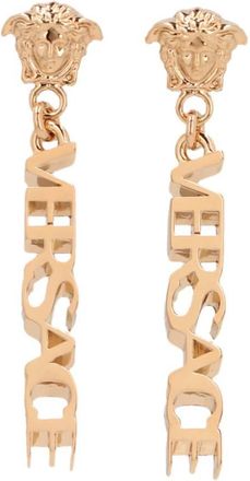 Versace Logo Drop Earrings in Gold