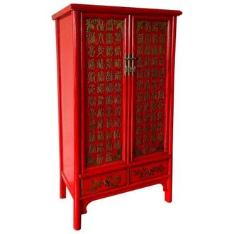 Wanderlust Deco Armario De Madera Pintado A Mano, Rojo 100x57x183