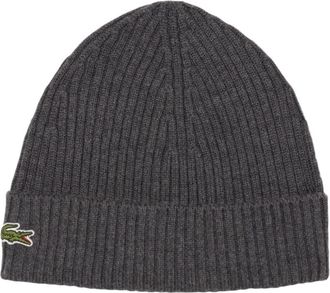 Lacoste Geribbelde gebreide beanie - unisex - Hoeden - Grijs - ONE Size - Katoen - Accessoires