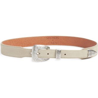 The Great. & Stetson The Western Narrow Suede Belt in Cream With Silver at Nordstrom, Size Small