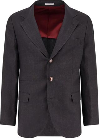 Brunello Cucinelli Zwart Linnen Jasje met Knopen - Heren - Blazers - Zwart - L - Linnen - Jassen