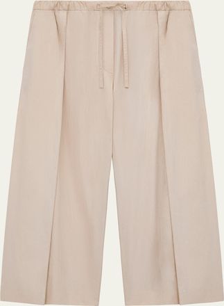 Loewe x Paulas Ibiza Pleated Wide-Leg Crop Drawstring Pants