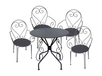 Vente-Unique Mesa y sillas de jard&iacute;n de metal estilo hierro forjado : mesa y 4 sillones antracitas - GUERMANTES