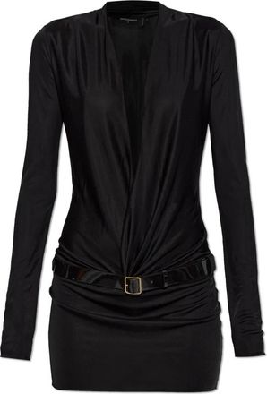 Dsquared2 Jurk met riem - Dames - Feestkleedjes - Zwart - 2XS - Leer - Kleedjes