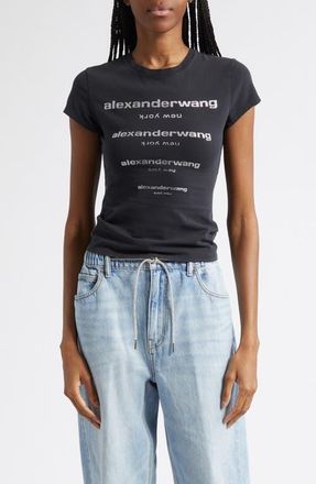 Alexander Wang Hotfix Crystals Fitted T-Shirt in Washed Black at Nordstrom, Size X-Small
