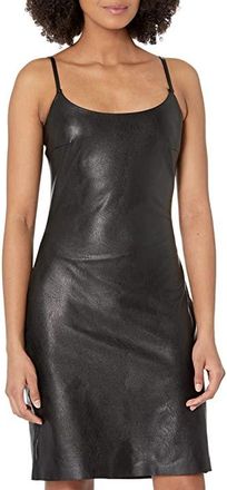 Commando Faux Leather Spaghetti Strap Dress FLT304 Womens Clothing Black : SM, Viscose/Faux Leather/Elastane