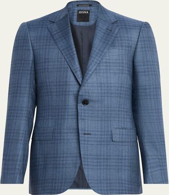 Ermenegildo Zegna Mens Plaid Cashmere and Silk Single-Breasted Sport Coat