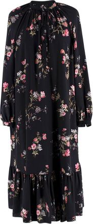 Celine Black Floral Print Silk MaixDress Size XS