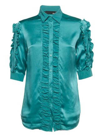 Love Moschino ruffled silk shirt - Blue