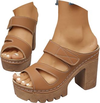 Generic Womens Platform Sandals Heels for Women 2026, Slide On Block Chunky High Heels Open Toe Wedge Sandals Beach Heeled Mule Walking Slide Sandals