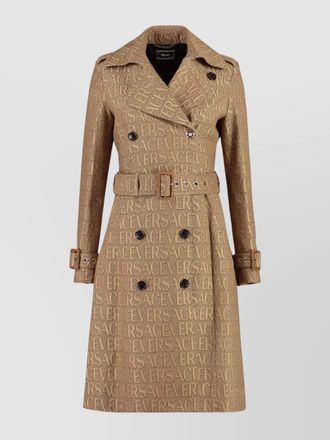 Versace leather trim double-breasted trench coat