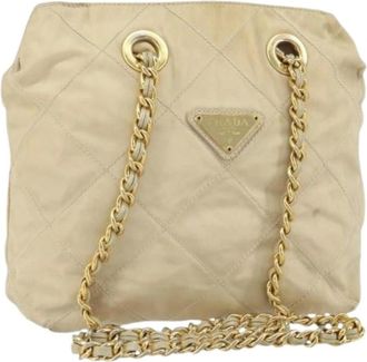 Prada Pre-owned Shoulder Bags, female, Beige, Size: ONE SIZE Pre-owned Nylon Shoulder Bag