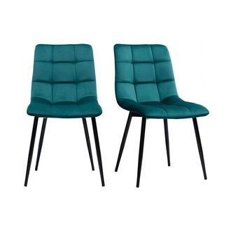 Miliboo Set De 2 Sillas De Dise&ntilde;o De Terciopelo Azul Petr&oacute;leo Y Metal Negro Maxwell