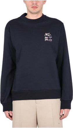 Etro Felpa C-Neck - Heren - Sweatshirts - Blauw - S - Katoen - Hoodies & sweatvesten