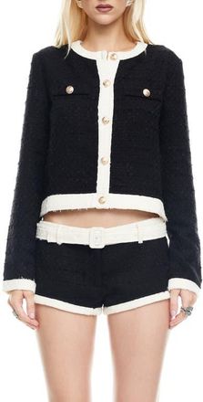 Lioness Riviera Contrast Trim Tweed Jacket in Onyx at Nordstrom, Size X-Large