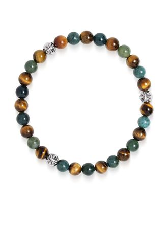 Nialaya 6mm beaded bracelet - men - stainless steel/Tiger eye - S - Blue