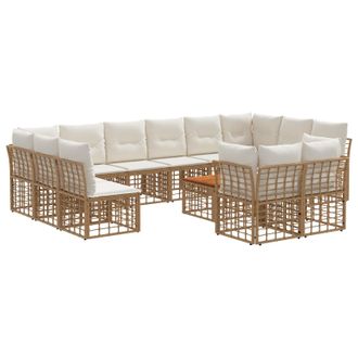 vidaXL Conjunto De Sof&aacute;s De Exterior 13 Pcs Natural Y Crema Poli&eacute;ster Vidaxl