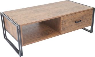 Hhg Mesa De Centro Hhg-394, Mesa Auxiliar De Sal&oacute;n, 41x120x60cm Estructura 3d, Metal Mdf, Aspecto Roble Salvaje