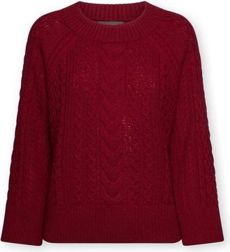 Elena Miro Pullover met kabelpatroon - Dames - Ronde hals truien - Rood - 2XL - Wol - Truien & Vesten